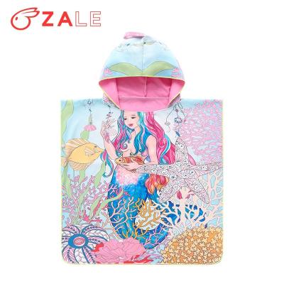 China 2020 new 2020 new cartoon QUICK DRY double-sided printed unicorn border quick-drying summer hooded loose bathrobe children dressing bathrob for sale