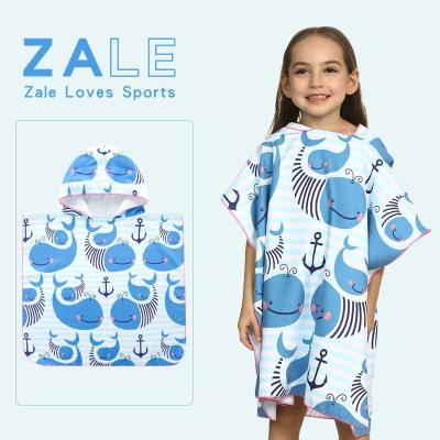 China ZALE Customized Colorful Printing KidsBeach QUICK DRY Towel Microfiber Hooded Beach Towel for sale