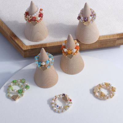 China Cute Love Multilayer Handmade Color Ladies Plastic Acrylic Beaded Ring for sale