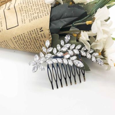 China New Aolly+Zircon GS0084 Leaf Shape Design Zircon Wedding Hair Accessories Hair Comb for sale