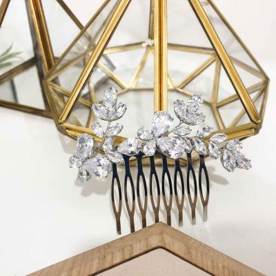 China New Design Aolly+Zircon GS0079 Big Rhinestone Zircon Bridal Hair Accessories Wedding Hair Comb for sale