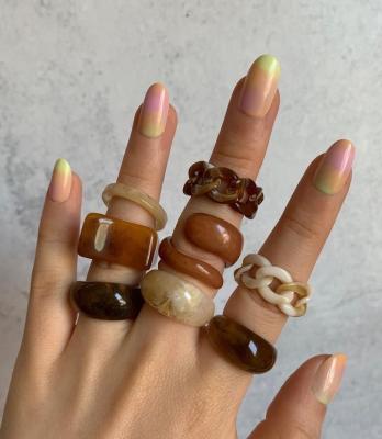 China Environmental Friendly Resin Chunky Candy Color Poly Acrylic Geometric Rings Texture Cute Marble Acid Acetate Acrylic Resin Colorful Ring For Woman for sale