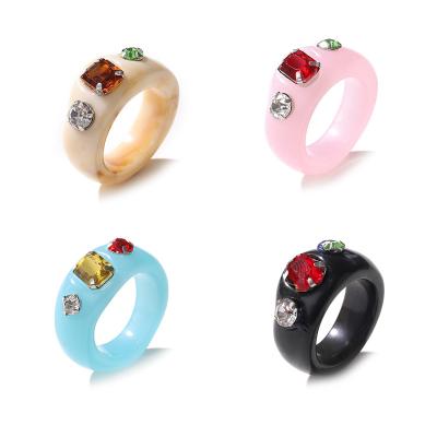 China Cute Transparent Colorful Crystal Irregular Geometry Rhinestone Resin Acrylic Rings for sale