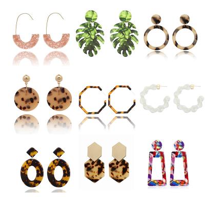 China Europe and America summer acrylic leopard scale printing Bohemian colorful leaf geometric square resin earrings for sale