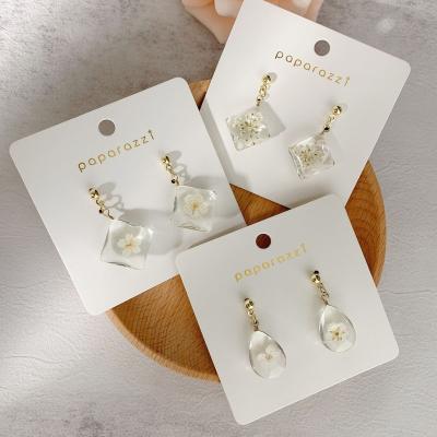 China Eco-friendly Materials Combine Geometric Square Diy Acrylic Resin Flower Drop Earrings Real Transparent Dry Women for sale