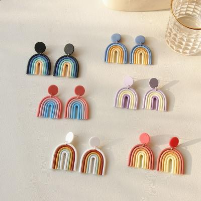 China Big Exaggerated Drop Environmentally Friendly Big Cute U Shape Handmade Jewelry Polymer Clay Rainbow Earrings For Women for sale