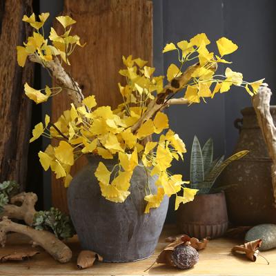 China High Simulation 71Cm Artificial Ginkgo Leaf Festival Yellow Fake Home Plant Branch For Festival Wedding Home Decoration for sale