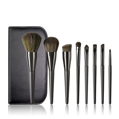 China Angular Blush HZM Brocha De Maquillaje Custom Logo 8Pcs Private Label Black Luxury Foundation Professional Cosmetic Makeup Brush Set for sale