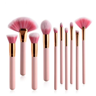 China Angular Blush 10 Pieces HZM Fan Pink Make Up Brushes Free Samples Cosmetics Makeup Brush Set Makeup Brush brochas maquillajes for sale