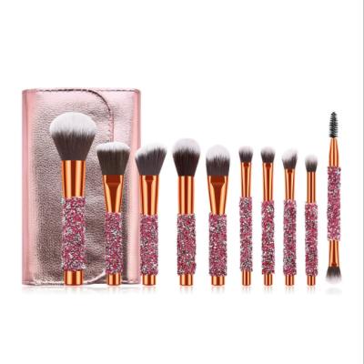 China Angular Blush HZM Rose Gold Glitter 10pcs Handle With PU Bag Wholesale Makeup Brushes Logo Private Label Custom Made for sale