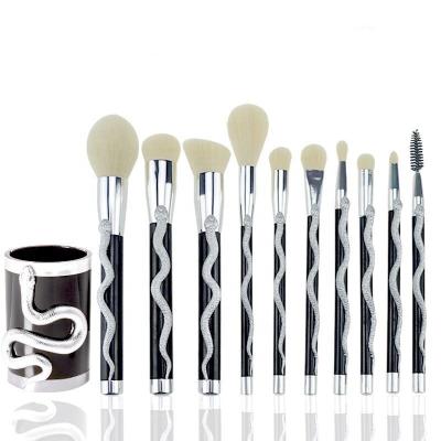 China Makes Apply Makeup Custom Gold Silver 3D Snake Totem Cosmetics Brushes New 10 Piece Makeup Brush Set for sale