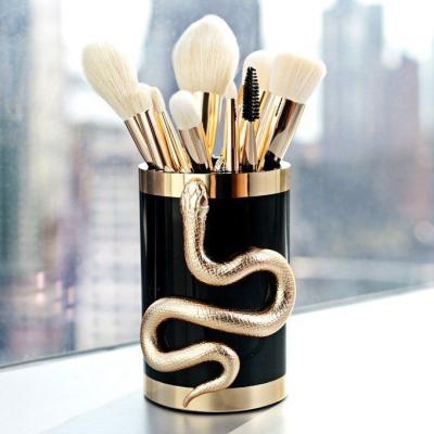 China 10pcs Face Make Up Brush Gold Silver 3D Custom Snake Totem Cosmetics Brushes New Set for sale