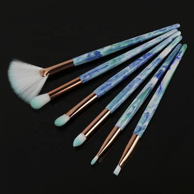 China Angular Blue Marble Blush HZM 6 Pattern Eye Makeup Brush Custom Fan Eyeshadow Private Label Logo Lip Corner Blending Brushes for sale