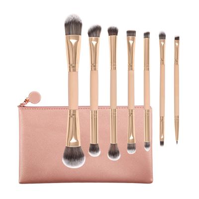 China Angular Blush HZM 7pcs Synthetic Hair Wood Brand Premium Double Ended Handle Makeup Brush for sale