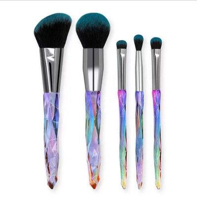 China Makes Apply Makeup HZM 5 PCS Luxury Diamond Makeup Brush Eye Brush Beauty Makeup Tool Transparent Makeup Bag for sale