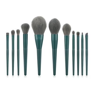 China Makes Apply Makeup 2021 HZM Makeup Brushes Wholesale 11PCS Clean Brand Army Green Makeup Brush Brush Eye And Face for sale