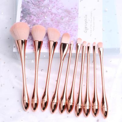 China Angular Blush HZM 10pcs Rose Gold Cosmetic Brushes Small Size Slim Makeup Set Brush With Private Label for sale