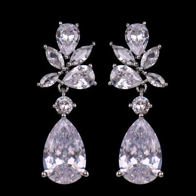 China Flower Shape Women Wedding Party Zircon Diamond Long Drop Earrings Fashion Hot Selling Jewelry for sale