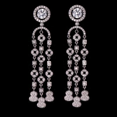 China FASHIONABLE Chinese Copper Zircon Silver Color Liquid Silver Long Tassel Earrings Shape Jewelry Women for sale