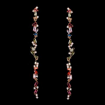 China New FASHIONABLE Women Party Multicolor Irregular Zirconia Long Bridal Statement Drop Earrings Fashion Jewelry Accessories for sale