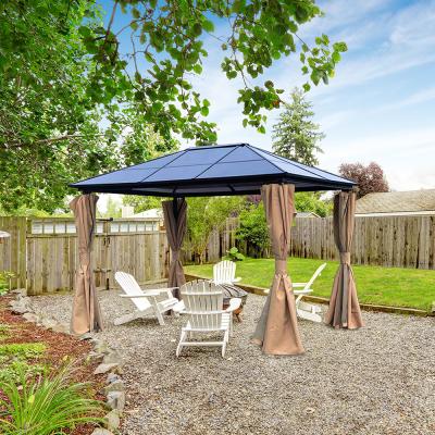 China Patio Room 10 12 16FT Manufacture Garden Aluminum Patio Awning Hardtop Waterproof Outdoor Gazebos With Mosquito Net for sale