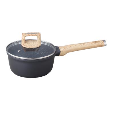 China Stocked Medical Cast Aluminum Stone 16cm Nonstick Coating With Wood Looking Sauce Pan for sale