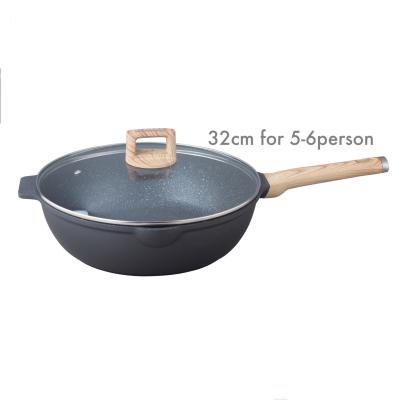 China Cast Aluminum Stone 32cm Traditional Medical Nonstick Coating With Wood Looking Deep Frying Pan for sale