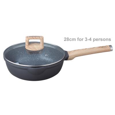 China Traditional Medical Cast Aluminum Stone 28cm Nonstick Coating With Wood Looking Deep Frying Pan for sale