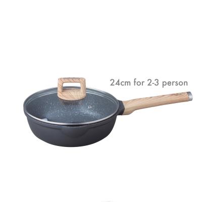 China Traditional Medical Cast Aluminum Stone 24cm Nonstick Coating With Wood Looking Deep Frying Pan for sale