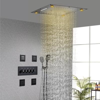 China Ceilingless Sliding Bar China Bathroom Fittings 500*500mm 4 Ways Control Shower Column Black Rainfall Mixer Taps Set With Knob YBT402 for sale