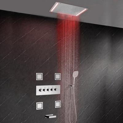 China Contemporary Sliding Bar Ceilingless 5 In 1 Chrome sus304 Rainfall Shower System Faucet LED Lamp With Massage Body Jets YB404 for sale