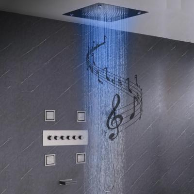 China Without Slide Bar 600mm Width Music Stainless Steel Contemporary Wall Mounted Matte Black Rainfall Shower System Faucet For Tubs YLT503H for sale