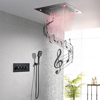 China Barless Bath and Shower Wall Mounted Thermostatic Copper Brass Gray Rainfall Led Shower System Faucet With Music Player YLT301H for sale