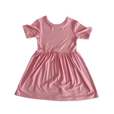 China Baby Boy Breathable Girl Fiber Solid Color Crew Neck Bamboo Short Sleeve Dress for sale