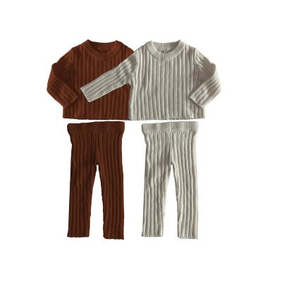 China Breathable Baby Knitted Sweater Two Piece Set Boys And Girls Customized Long Sleeve Solid Color Top And Pants Sweater Pullover for sale