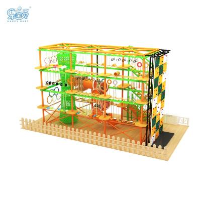 China Wooden Happy Baby Adventure Park Playground Rope Course Obstacle Course With Jump Rope Attractive Newest Design Tree Rope Course for sale