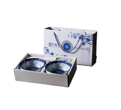 China RTS viable 4.5inch 2bowls with chopsticks japanese ceramic bowl gift set blue and white porcelain bowl chinese tableware for sale