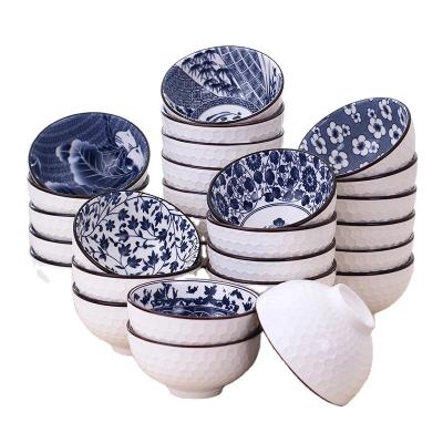 China RTS 4.5inch Healty Viable Natural Japanese Ceramic Bowl Gift Set Porcelain Blue And White Bowl Chinese Tableware for sale