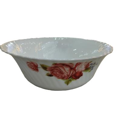 China Sustainable Hot Sale 7inch Printing Salad Bowl Opal Glass Bowl In Good Price White Porcelain Bowl for sale