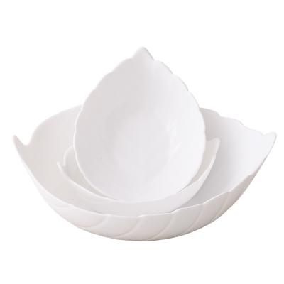 China 2021 New Product LSHYW Glassware Sustainable SHARP Modern Shape White Leaf Design Salad Bowl Dinnerset Made In China Wholesale Ceramic Bow for sale