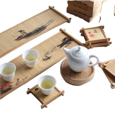 China Durable Printed Bamboo Coaster Cup Holder Heat Insulation Pad Well Round Shape Square Shape Tea Ceremony Props Wholesale for sale