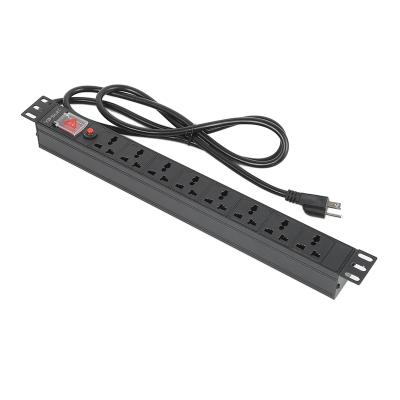 China Unflammable PC Module UL94V-0 Overload Protection 2M Cable 1U 8 Way Universal PDU Socket For Cabinet Data Center Rack Power Strip for sale