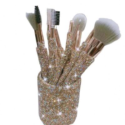 China Angular Blush Hot Sale DX 12pcs Rhinestone Makeup Brushes Diamond Soft Bristle Bling Makeup Brush Set With Stand for sale