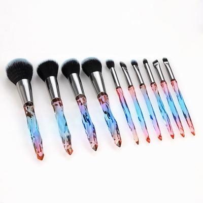 China Angular Blush Bling DX Private Label Makeup Brushes 10pcs Shiny Crystal Diamond Base Brush Set for sale