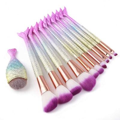 China 11PCS Face DX Mermaid Makeup Brushes Professional Blend Blush Concealer Synthetic Fiber Hairs Brush for sale