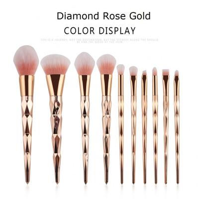 China Angular Blush DX 10PCS 2023 Hot Sale Custom Label Diamond Rose Gold Purple Makeup Brush Set Logo Customized Wholesale Powder Blush Brush for sale