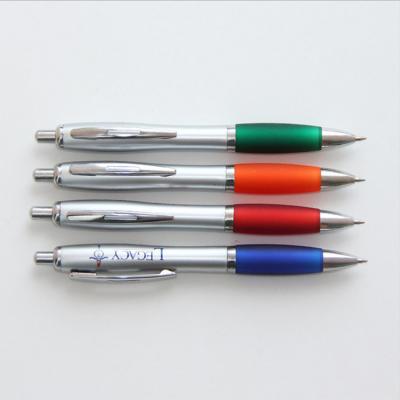 China silver body colored grip retractable plastic ball pen,popular promotional gift ball pen for sale