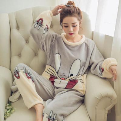 China Cute Cartoons QUICK DRY Warm Velvet Homewear Flannel 2PCS Autumn Winter Women Pajamas Sets Long Sleeve Thick Sleepwear Girl for sale