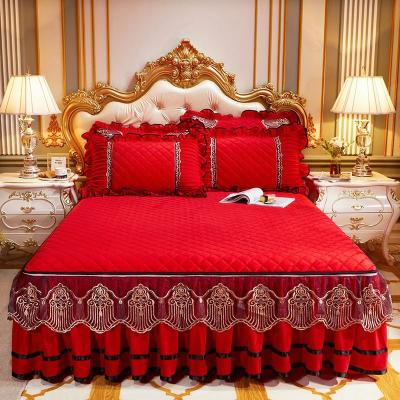 China As Picture Luxury Bedding European Style Bedspreads On Home Textiles Crystal Velvet King Queen Size Bed Lace Bedskirt Pillowcases for sale