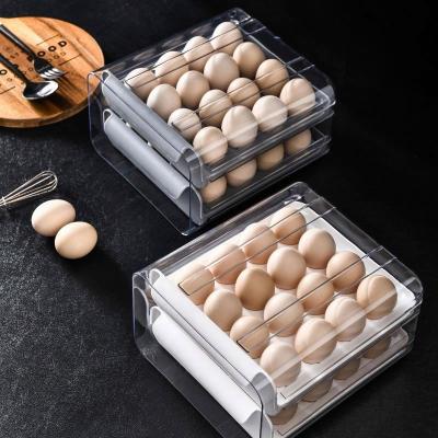 China Kitchen Double Layer Egg Tray Organizer Stocked Plastic Storage Box for sale